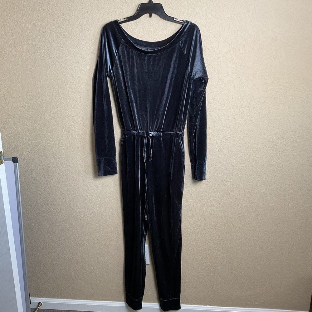 Material Girl Juniors Large Velvet Velour Drawstring Waist Jumpsuit Long Sleeve